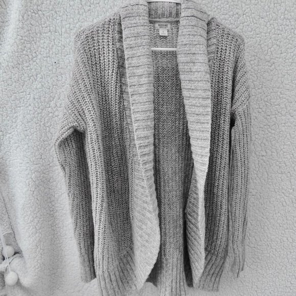 Gray Open Front Rope Knitted Long Sleeve Cardigan